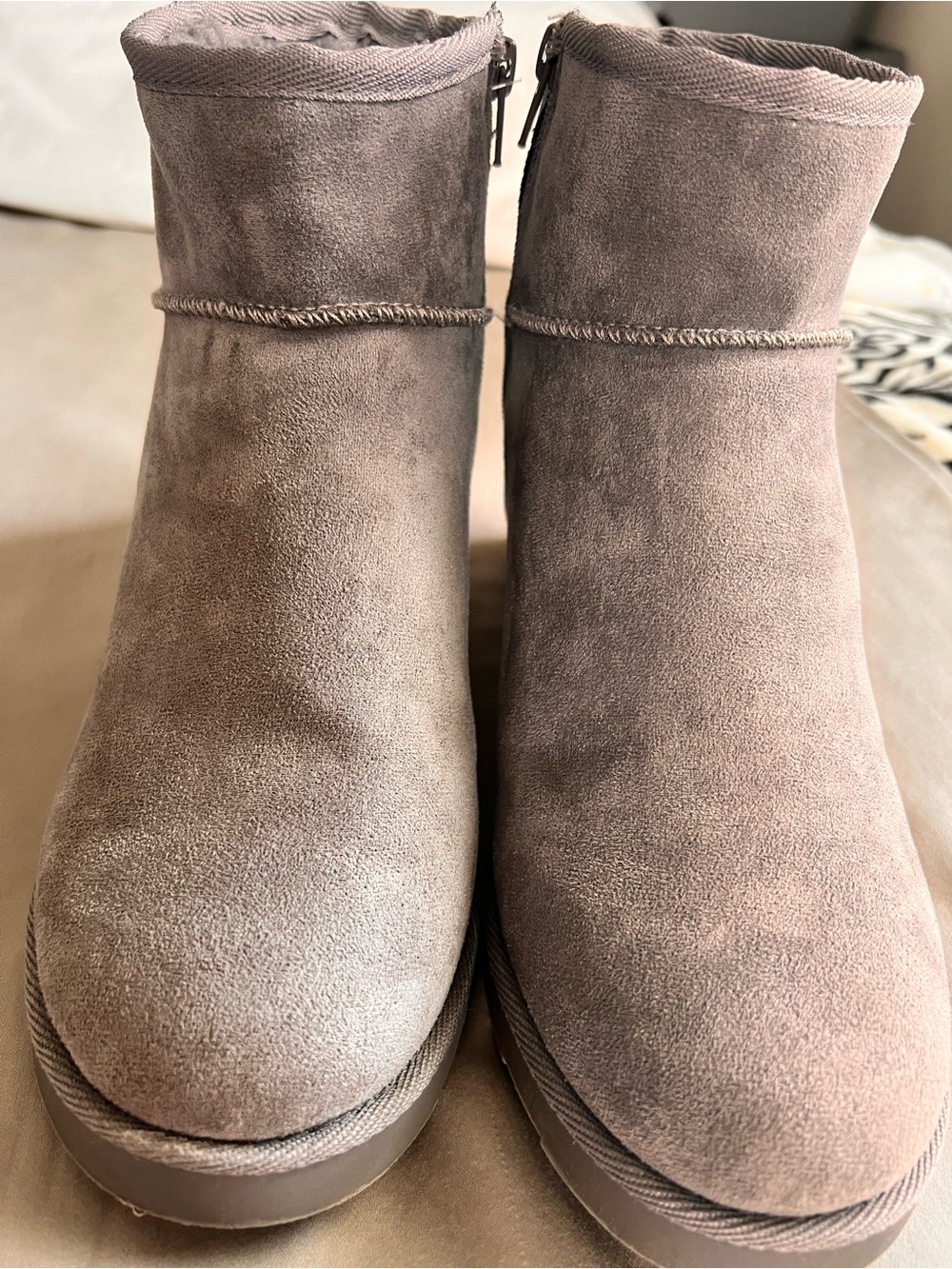 Women's Taupe Suede Ankle Booties with Side Zip